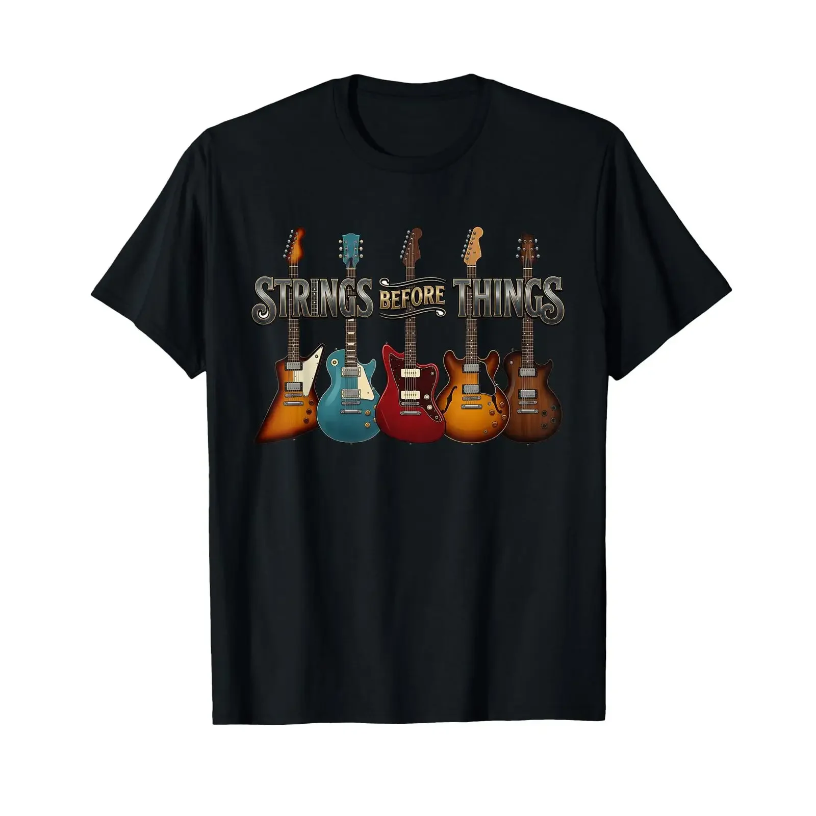 Strings Before Thing Funny Men Vintage Acoustic Guitar Music T Shirt vintage Washed Slightly streetwear Casual Unisex fashion