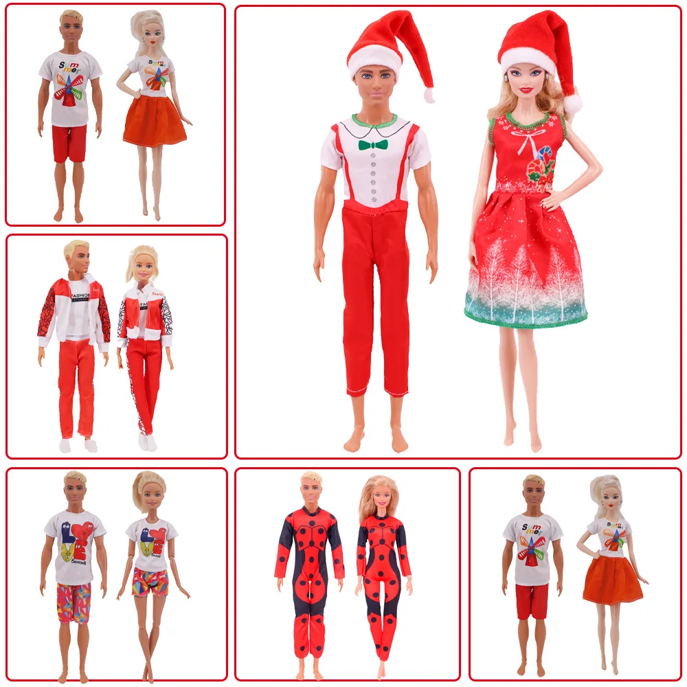 Doll Clothes Kawaii Red Lovers' Dress Bodysuit Clothes For Ken Doll&11.8Inch Barbis Doll&1/6 Bjd Doll Children Gift Toy For Girl