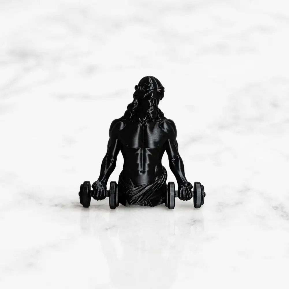 Mini Fitness Ornament 3d Printed Muscle Man Figurine with Dumbbells Matte Black Fitness Bodybuilder Statue Desk Decor for Gym