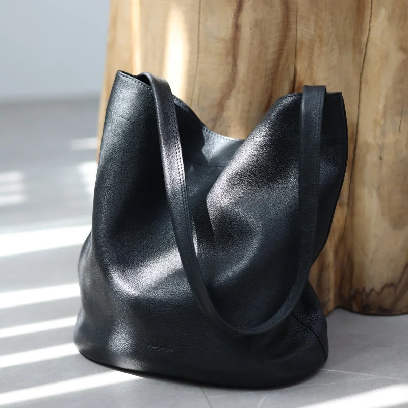 Women Soft Genuine Leather Small Size Tote Luxury Simple Design Single Shouder Bags