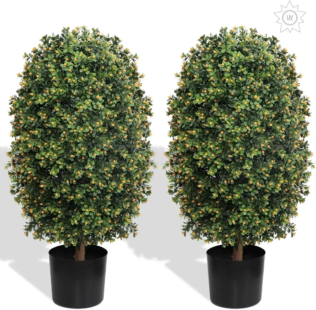 

3FT-31.5Inch Orange-Fruit Artificial Plants Tree Flourish Full Shaped Boxwood Topiary Ellipsoid Topiaries Bushes Potted Fake