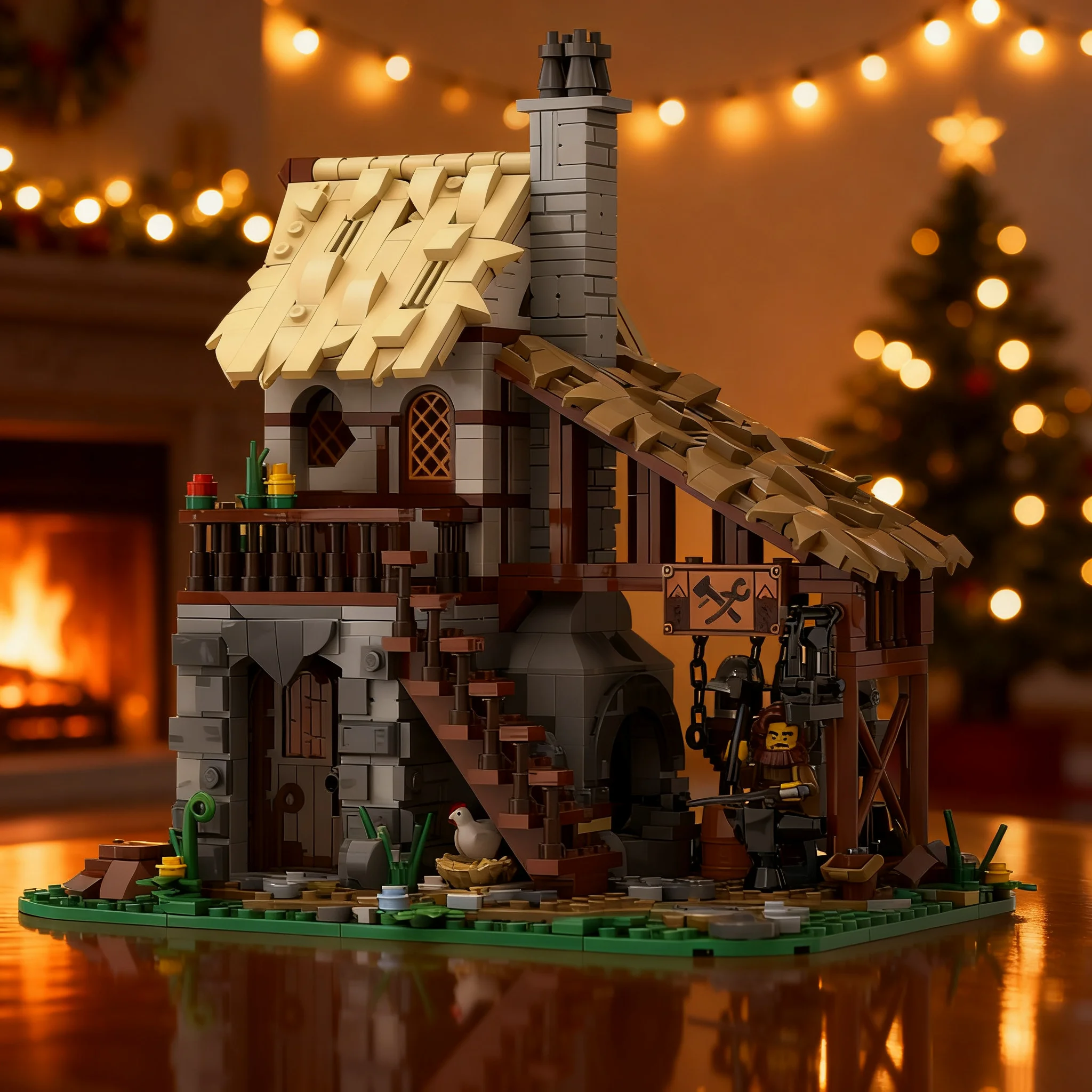 1254pcs MOC Medieval Town Square Blacksmith Castle Lion Knights Model Toys Building Blocks Christmas Gift Construction Craft