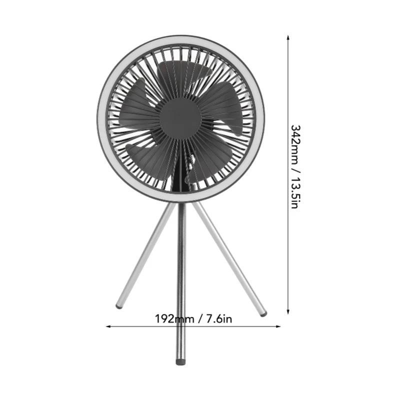 

Camping Fan With 3 Level Light 10000mah Rechargeable Battery Operated 3 Speed Tent Fan With Hook Tripod Portable Table Fan Grey