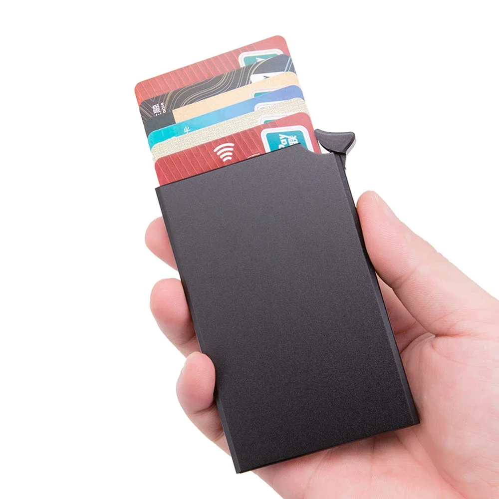 New RFID Anti-theft Smart Wallet Thin ID Card Holder Unisex Automatically Solid Metal Bank Credit Card Holder Business Mini