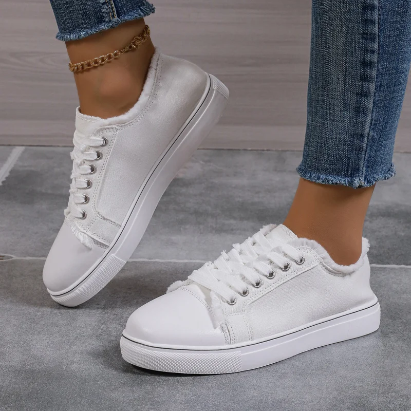 

Large Size Casual Shoes White Shoes 2025 Flat Lace-up Round Toe Sneakers European and American Style