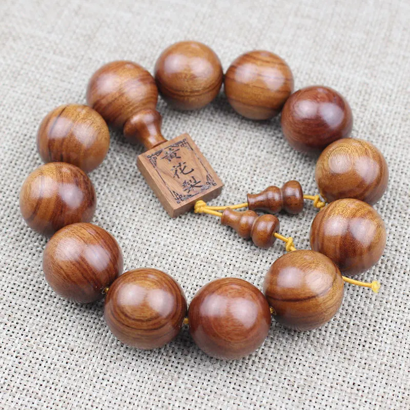 Indonesian yellow rosewood bracelet2.0Antique Redwood Buddha Bead Bracelet Jewelry for Men, High Density and Water-Resistant