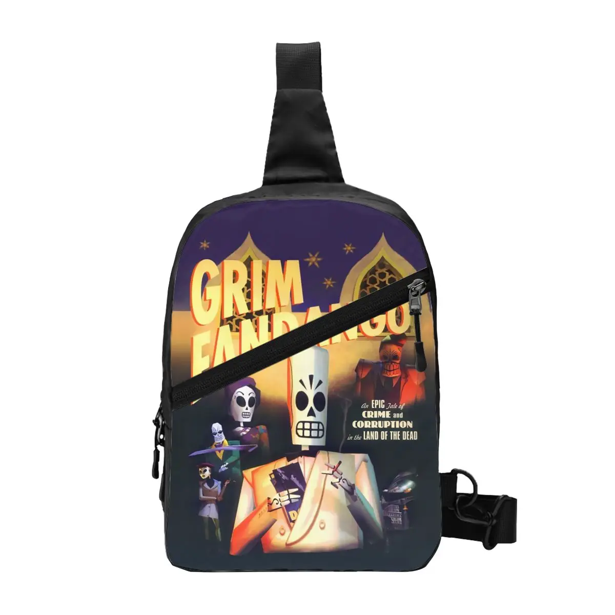 

Grim Fandango Sling Chest Bag Customized Monkey Island Crossbody Shoulder Backpack for Men Traveling Daypack