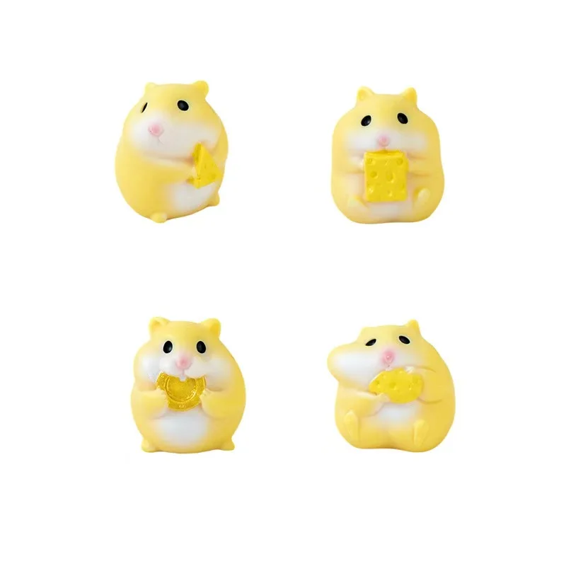 4Pcs/Set Cartoon Cute Anime Figure Mini Hamster Decoration Water Cup Case Resin DIY Accessories Toys Gift