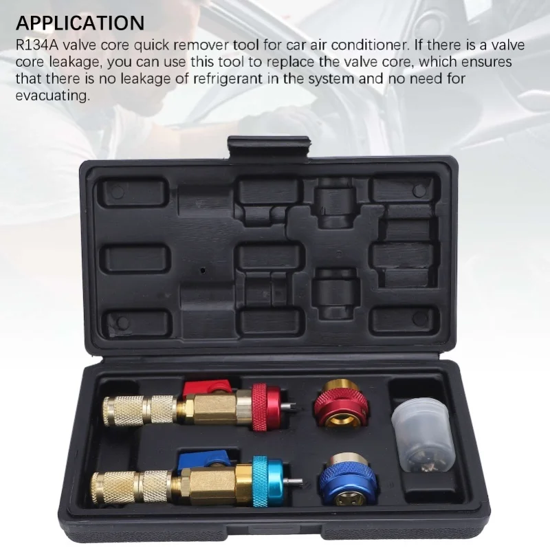 R134A Valve Core Quick Remover Installer Kit Stainless Steel Brass High Low Pressure AC Valve Core Removal Tool For Car Air