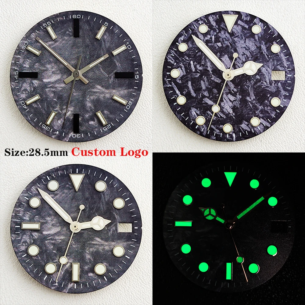 

NH35 Dial 28.5mm calendar dial with carbon fiber pattern and green glowing dial, suitable for customized logos of NH35 and NH36
