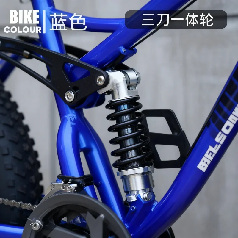 دراجة جبلية زرقاء للجنسين للطرق الوعرة مع عجلة 3 في 1 ممتصة للصدمات وسرعة متغيرة للشاطئ والثلج الكبير 4.0 إعلان إضافي واسع الإطارات #4