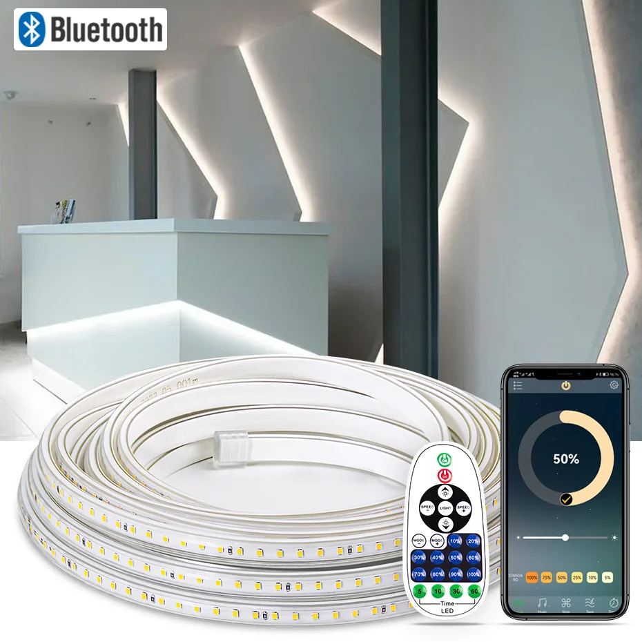 Tuya Wifi Smart LED Strip 220V Outdoor 2835 120LEDs/m High Brightness Flexible LED Tape IP67 Waterproof String for Garden Decor