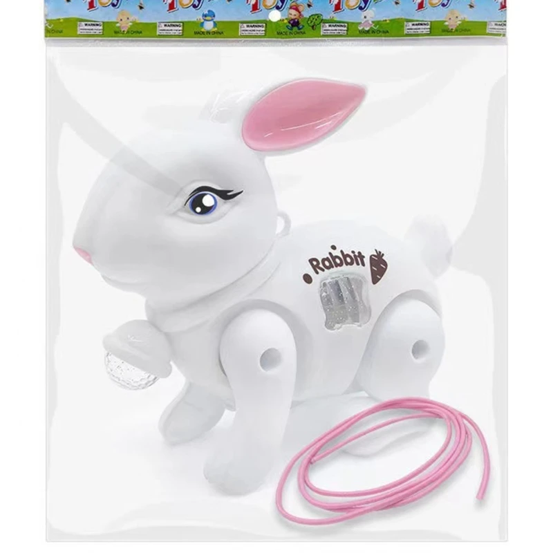 Electric Rabbit Car Toy Walking Rabbit with Leash Rope Luminous Music Rabbit Toy Toddler Favor Gift Crawl Learning Toy