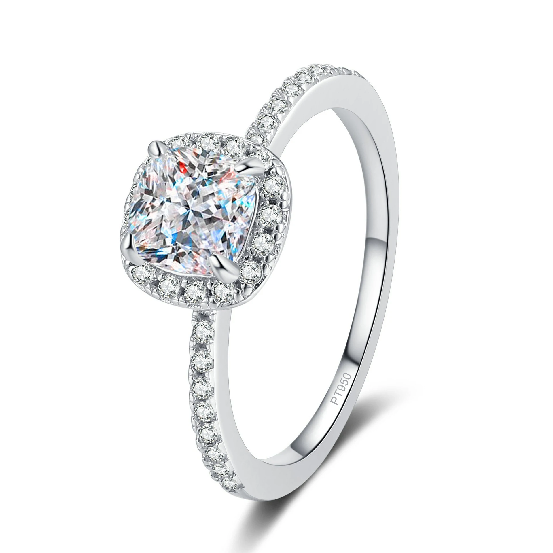 Exquisite Platinum PT950 Women's Round-Cornered Square-Shaped 1-Carat Moissanite Ring Wedding Charm Fine Jewelry Gift