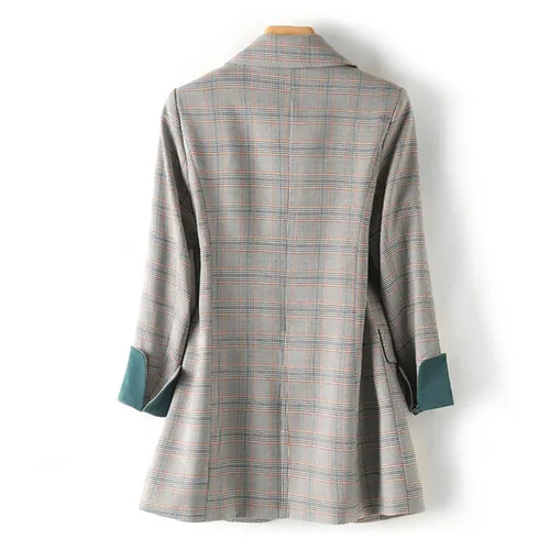 Imagen 2 del producto Chaqueta a cuadros grises para mujer, abrigo corto de manga larga con cuello vuelto, un solo botón, moda coreana, 2024