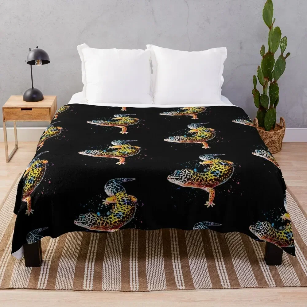 

Leopard Gecko Reptile Keeper Lizard Watercolor Throw Blanket Flannel Fleece Soft Warm Throw Blanket