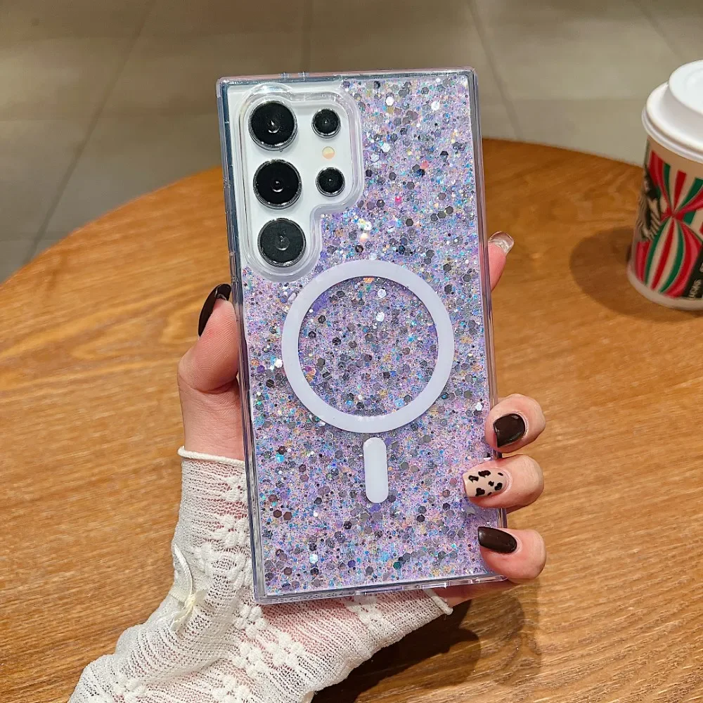 Bling Glitter for Magsafe Case for Samsung Galaxy S25 S24 S23 Ultra Plus A15 A25 A35 A55 A16 Shockproof Protection Hard Cover