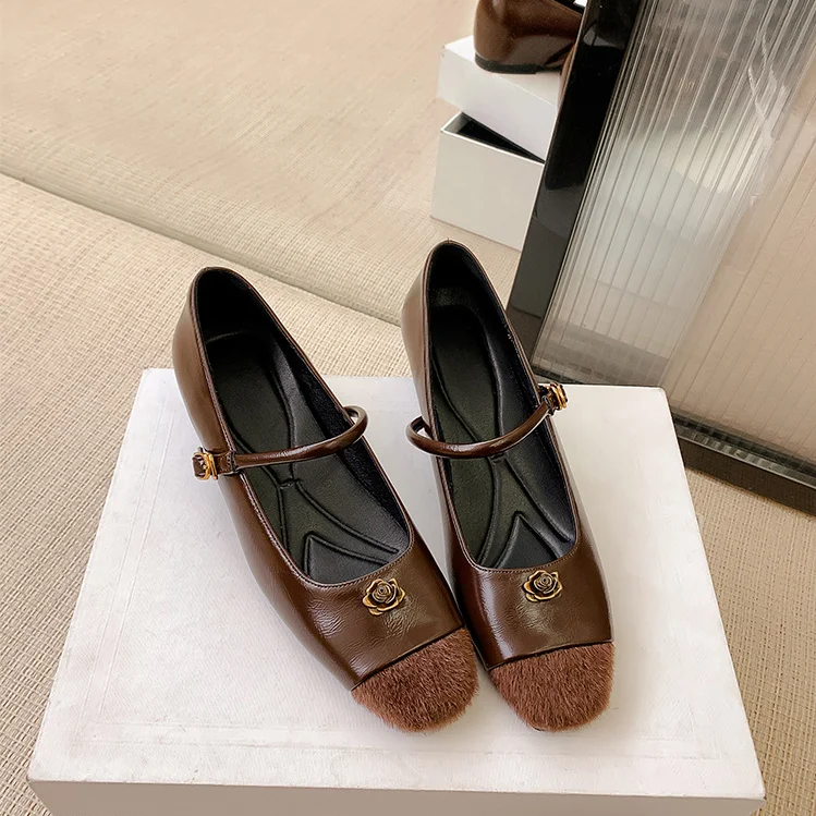 

Spring New Square Toe Mary Jane Shoes for Women Autumn Vintage Style Single-buckle Strap Low-cut Design Ladies Slim Dress Shoes