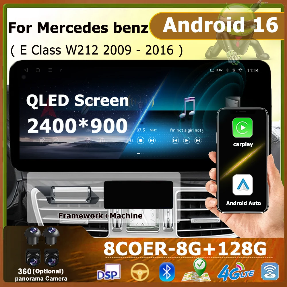 أندرويد 16 سيارة السيارات Carplay لمرسيدس بنز E Class W212 2009 - 2016 مشغل وسائط متعددة راديو ستيريو نظام تحديد المواقع والملاحة WIFI BT