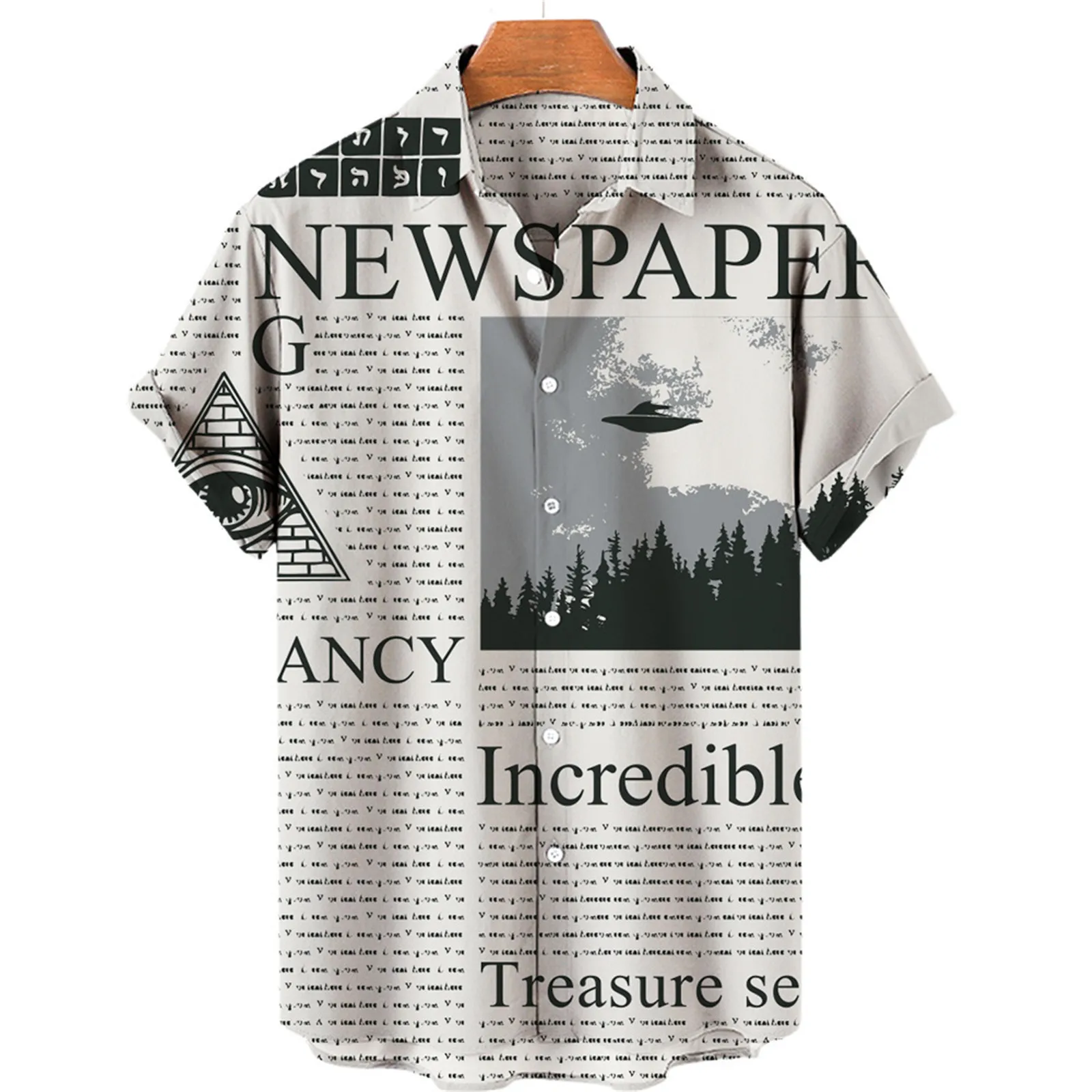 Clean lines summer 2024 men's style detailed delicate shirt Hawaiian cardigan old newspaper print high saturation color shirts