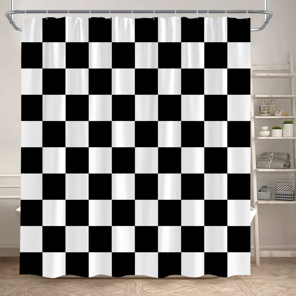 HODecor-Rideau douche rayé noir et blanc, lignes géométriques modernes, style européen minimaliste, rideaux bain en polyester