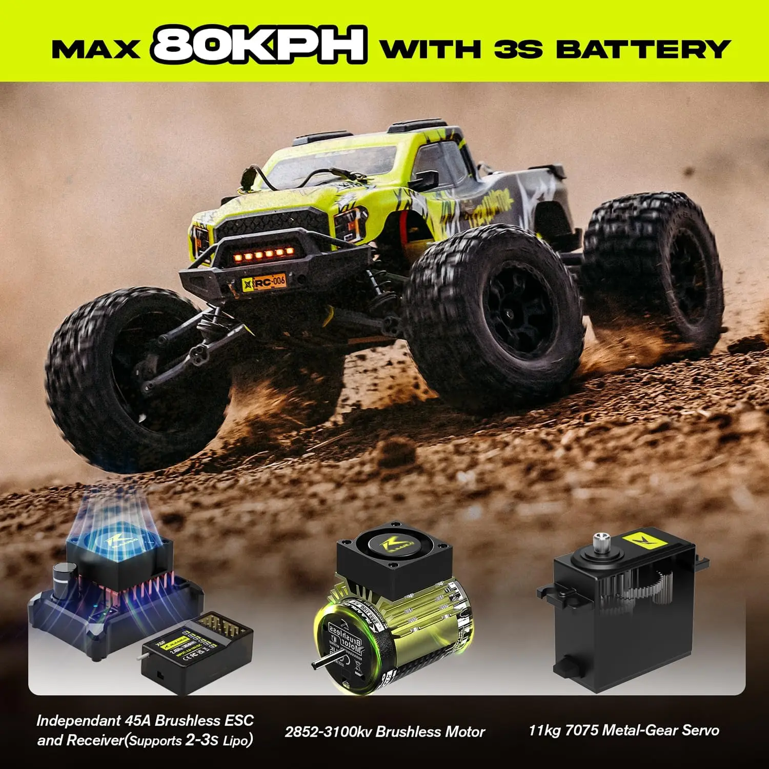 1/10 RTR Brushless Fast RC Cars for Adults,Max 50mph Hobby Electric Off-Road Monster Truck,Waterproof High Speed RC Car 4WD