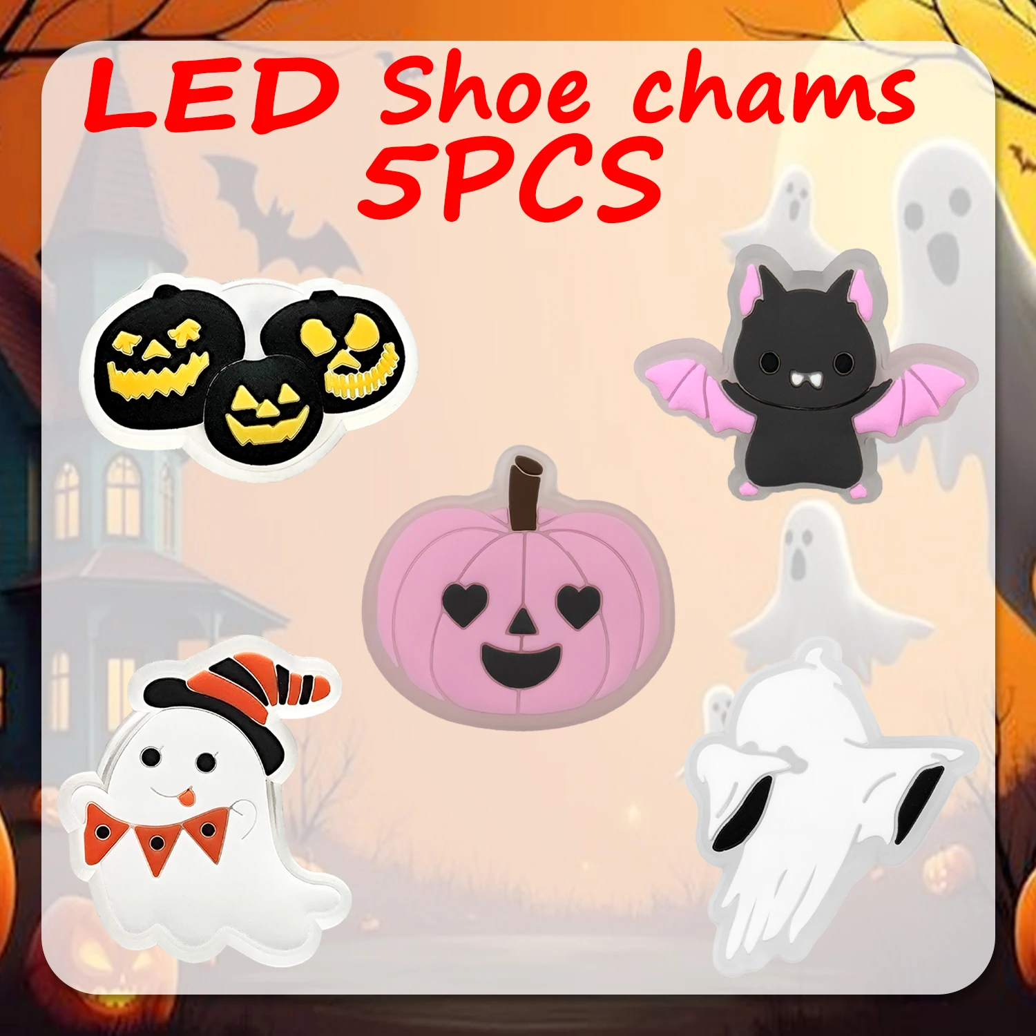 1/2/5 Stück Halloween-Schuhdekoration für Sandalen, lustiger Kürbis-Geist-Schuhanhänger, Zubehör, Katzenfledermaus, geeignet für alle Clogs – Detail 18