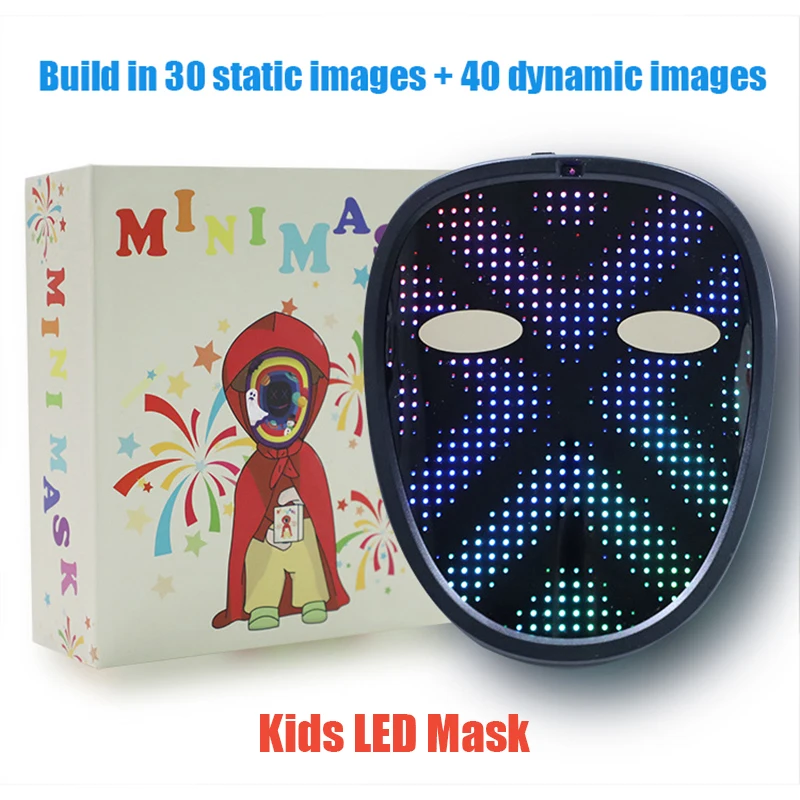 LED Full Face Mask for Children, Gesture Sensing, Face Changing, Glowing Mask, Small Size, Christmas Carnival, Halloween Decor