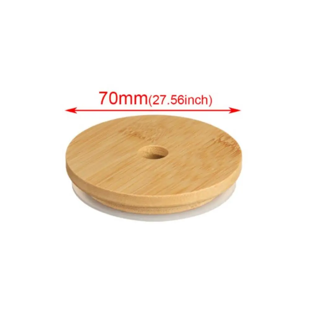 1/2/4PCS 62/68/70/86mm Reusable Bamboo Wood Lids for Mason Jar Lid with Straw Hole Silicone Seal Ring Wide Mouth Cup Seal Covers image 4