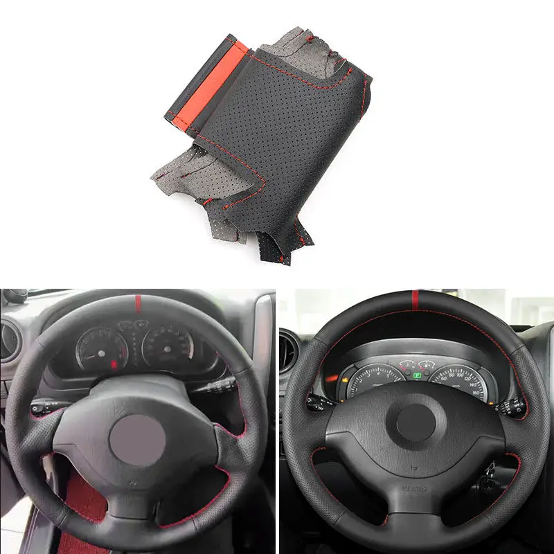 

Для Suzuki Jimny 2006-2012 салон автомобиля, прошитая вручную кожаная накладка на руль, черно-красная линия с красной полосой