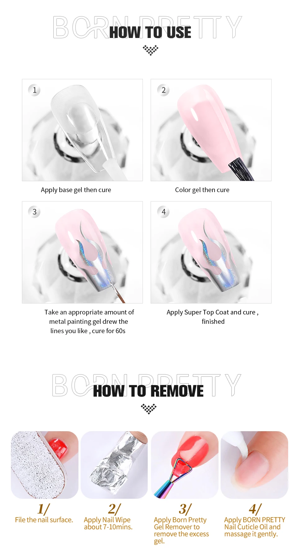 BORN PRETTY 5 ml Super Laser Bright Metallic Painting Gel Soak Off Gel Nagellack Blumenzeichnung Silber Spiegel Glitzer UV Gel – Detail 6