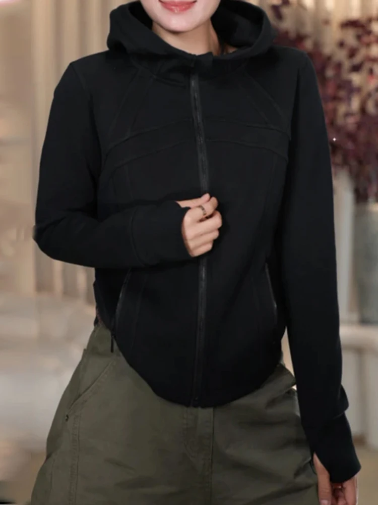 

Осенний женский повседневный кардиган-худи 2026 года, однотонный, модный, простой, с длинными рукавами, свободного кроя, для повседневной носки