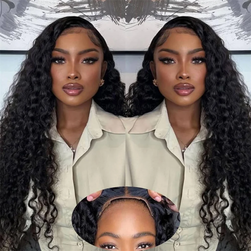 

Put On and Go Glueless 4x4 Deep Wave Парики фронта шнурка Человеческие волосы для женщин Бразильские предварительно выщипанные натуральный цвет Плотность 180%