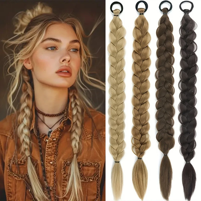 

Long Braid Ponytail Extension with Hair Tie Straight Sleek Wrap Around Hair Extensions Synthetic Hairpieces for Women Daily Wear