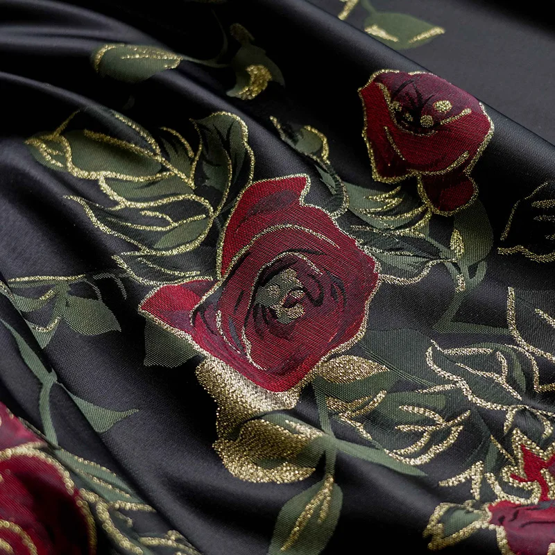 Gold Silk Yarn-dyed Jacquard Fabric Retro Contrast Flower Women\'s Dress Makeup Bag Fashion Diy Sewing Wholesale Cloth by Meter