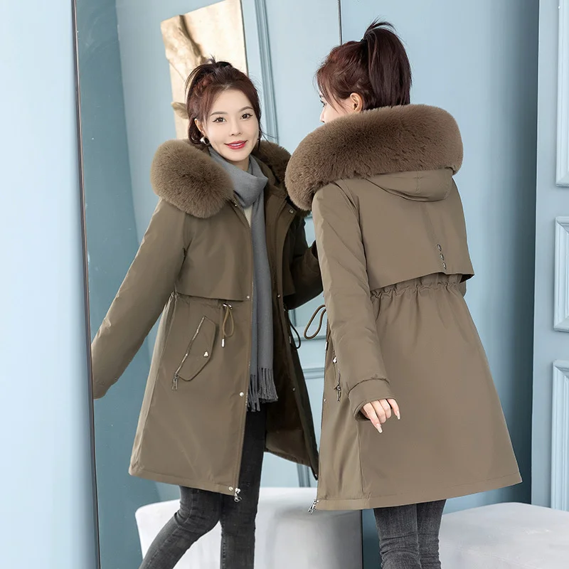 

Зимняя женская длинная пуховая куртка-парка с капюшоном, на поясе, с меховой отделкой, с эффектом утяжки талии, милый дизайн, с завязками, матовая, без рукавов, разноцветная