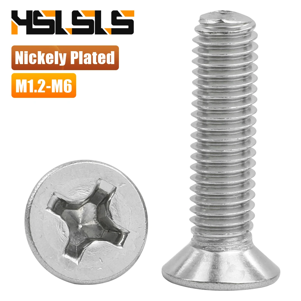 M1-M6 Phillips Flat Head Machine Screw Nickely Plated Cross Countersunk Head Screw for Glasses Watch and Other Small Electronics