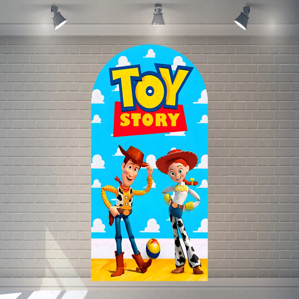 Disney Toy Story Arch Background  Blue Sky White Cloud Kid Boy Birthday Party Photography Backdrop Cowboy Woody Buzz Decor Props