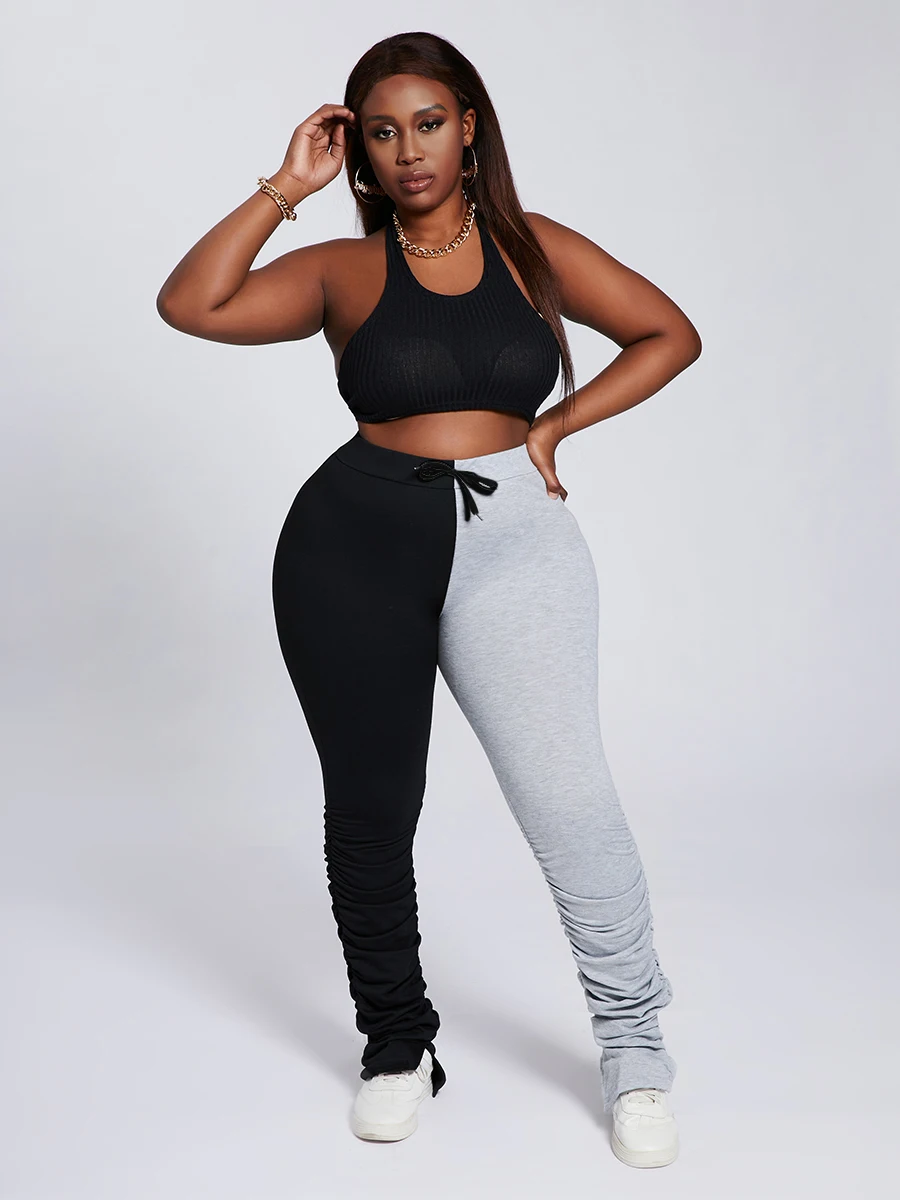 LW Plus Size Pants Casual Patchwork Black Pants Y2K Streetwear Joggers Sweatpants skinny Sports Pants Hip Hop women\'s pants