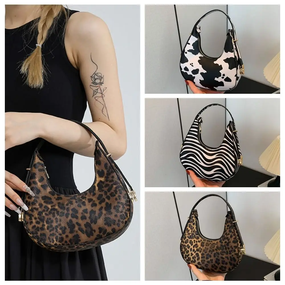 

Personality Leopard Print PU Leather Underarm Bag Handbag Korean Style Women Hobo Bag Y2K Shoulder Bag New Moon Bag Outdoor
