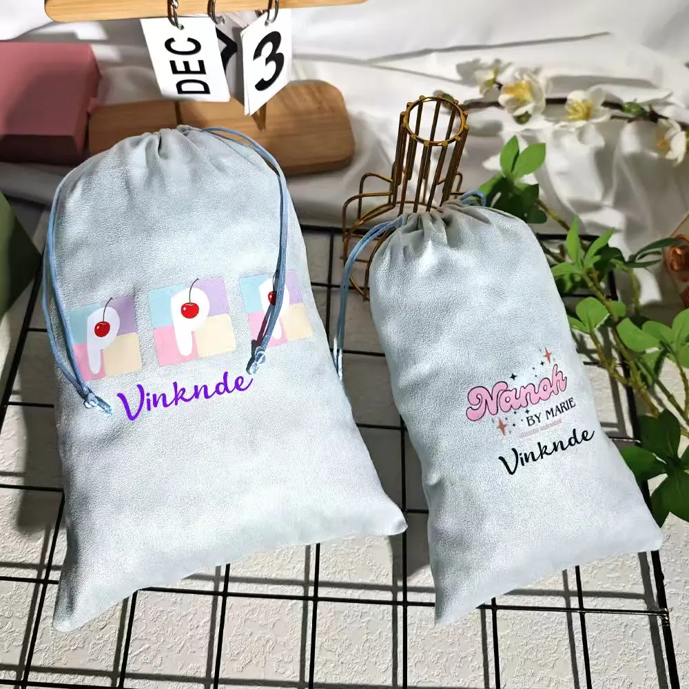

Personalized Logo Print 100 pcs Velvet Drawstring Bags 20x30cm Flannel Jewelry Packaging Pouches Wedding Favor Bags Custom Name