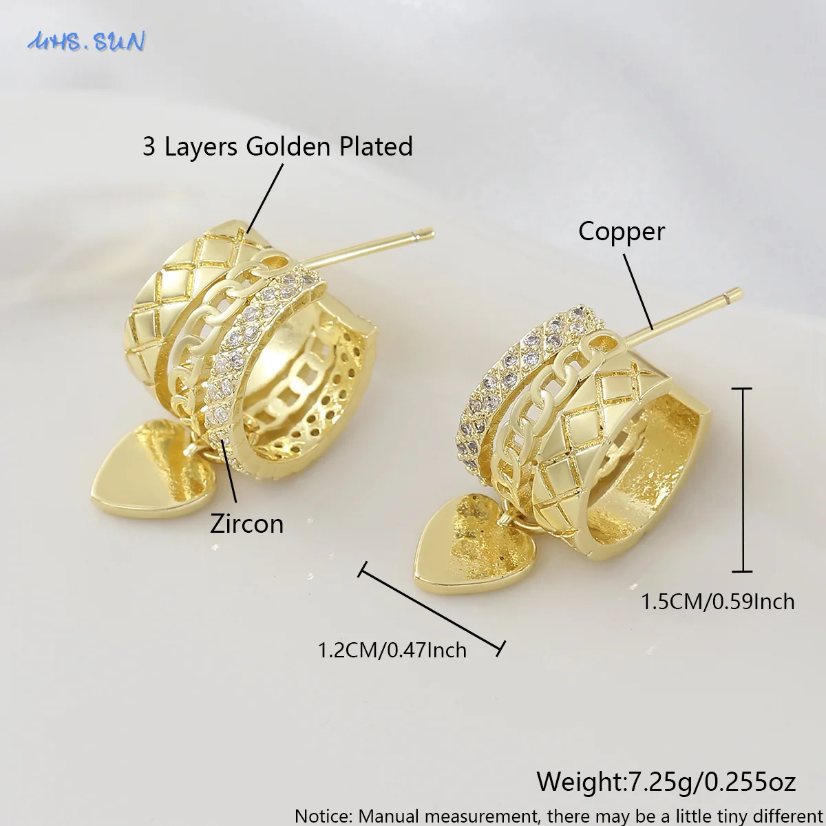 MHS.SUN موضة زركون الحب القلب إسقاط أقراط للنساء مزاجه الذهب اللون القرط ثقب الأذن مجوهرات حفلة هدية