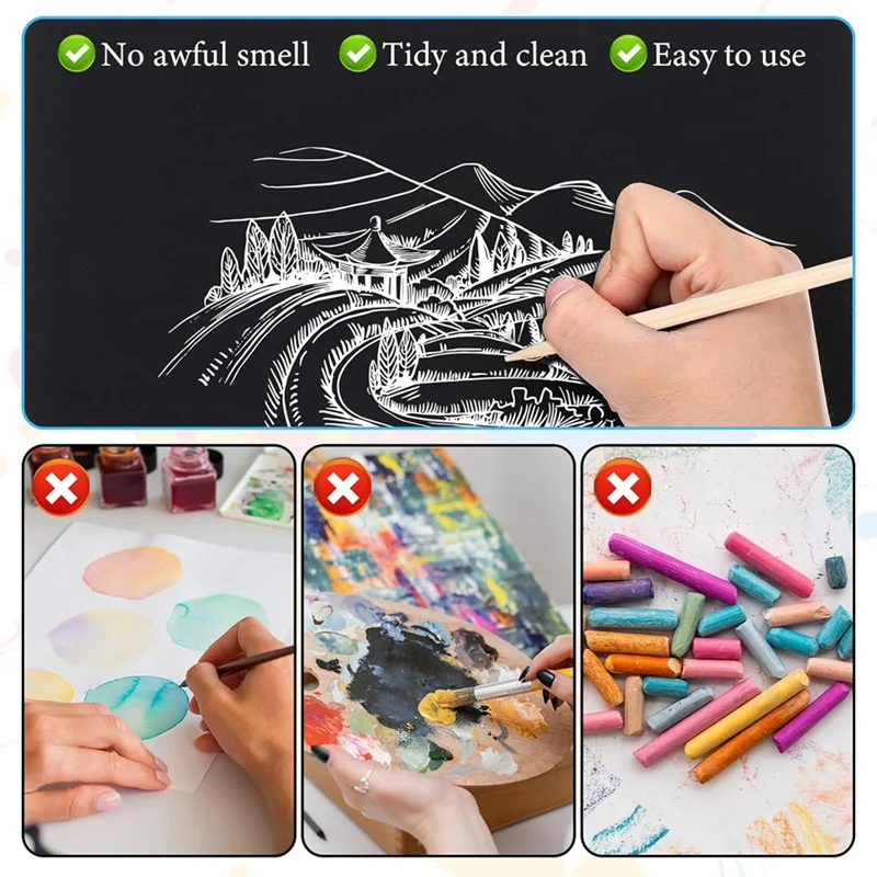 Scratch Paper Art Set 50 Sheets 7.8X11.2 In Black Coated Scratchboard Paper Scratch Paper For Kids Adults