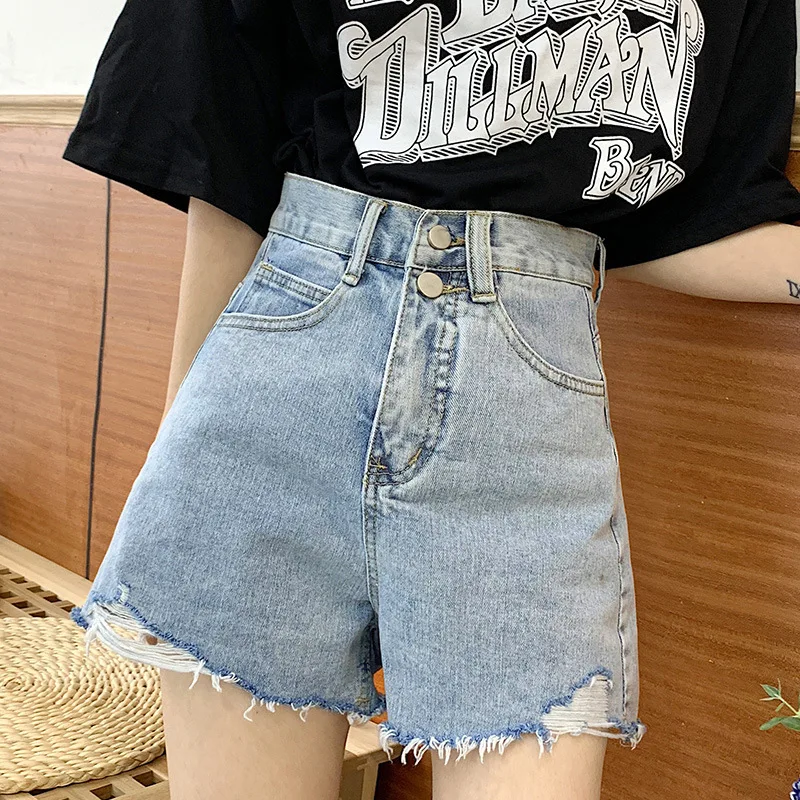 

High-waisted denim shorts for women in summer2021New model of the year, loose-fitting, slimming, ripped wide-leg pantsaTrendy sh