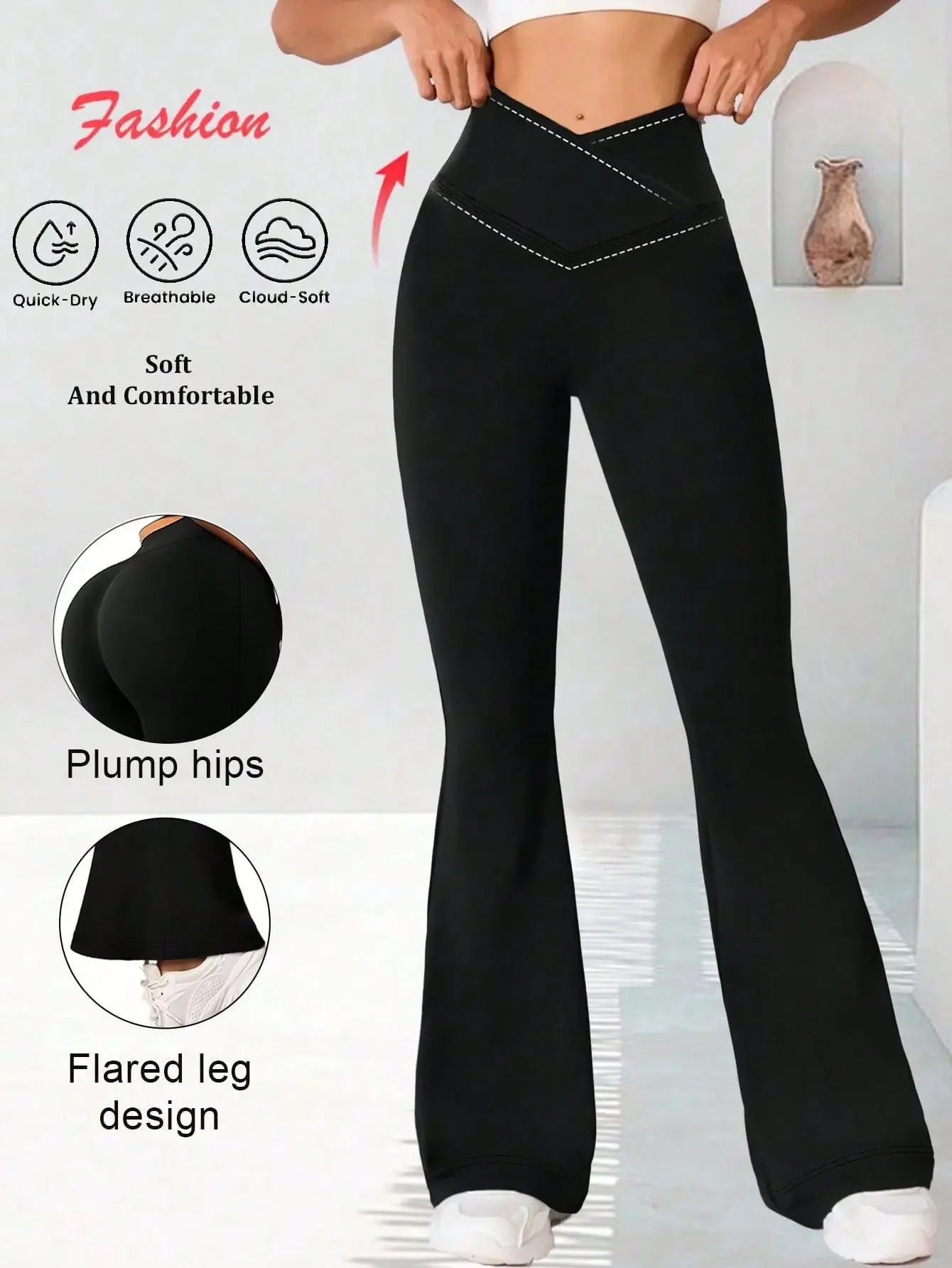 

Women Gym High Waist Yoga Leggings Booty Lifting Pant Naked Feel High Elasticity Flare Leg Workout Trousers For Drapey Loose Fit