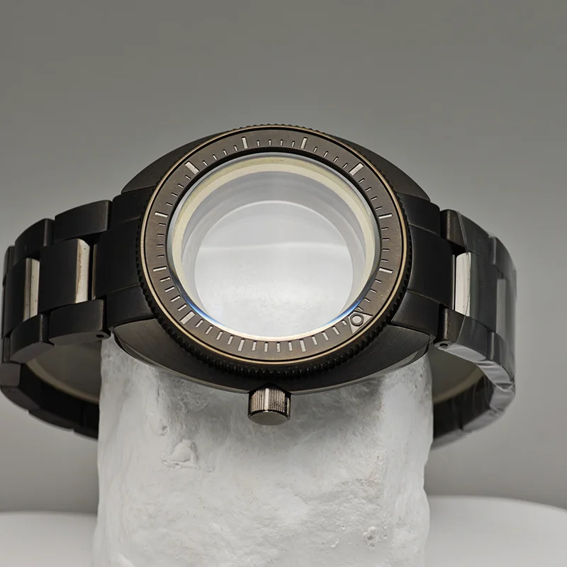 44mm NH35 Case Turtle Abalone Men's Watch Case Fit NH35 NH36 Movement Gun Color Stainless Steel Sapphire Glass Diving Watch Part