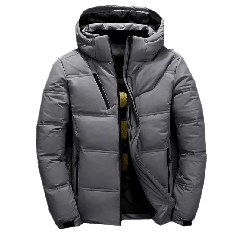 Winter New Men Down Jacket Slim Thick Warm Solid Color Hooded Coats Fashion Casual Down Male Jackets