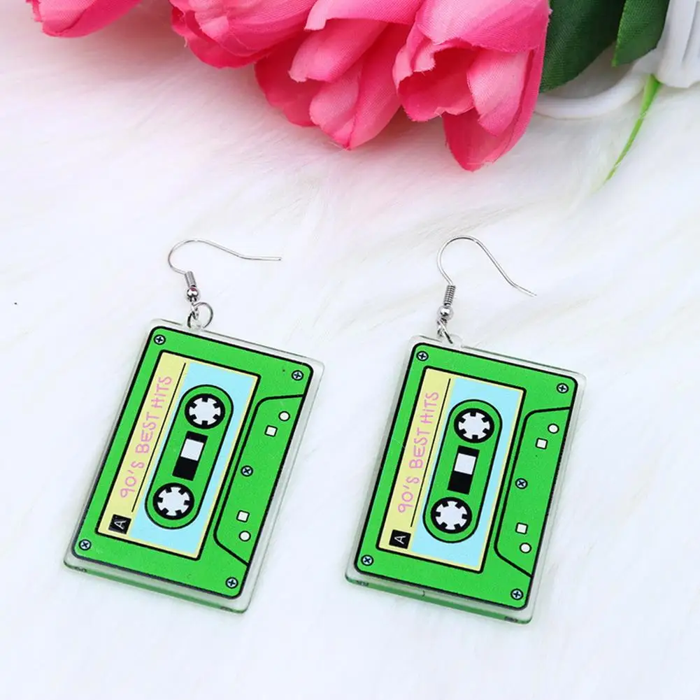 Geometric Shape Earrings Women Hook Earrings Vintage Zebra Print Earrings 1980s Acrylic Magnetic Tape Jewelry Colorful Retro