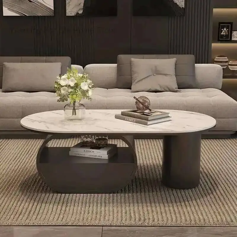 

Coffee Rock Table Italian Luxury Plate Simple Oval Drawers Living Room Center Household Creative Stolik Kawowy Home Furniture