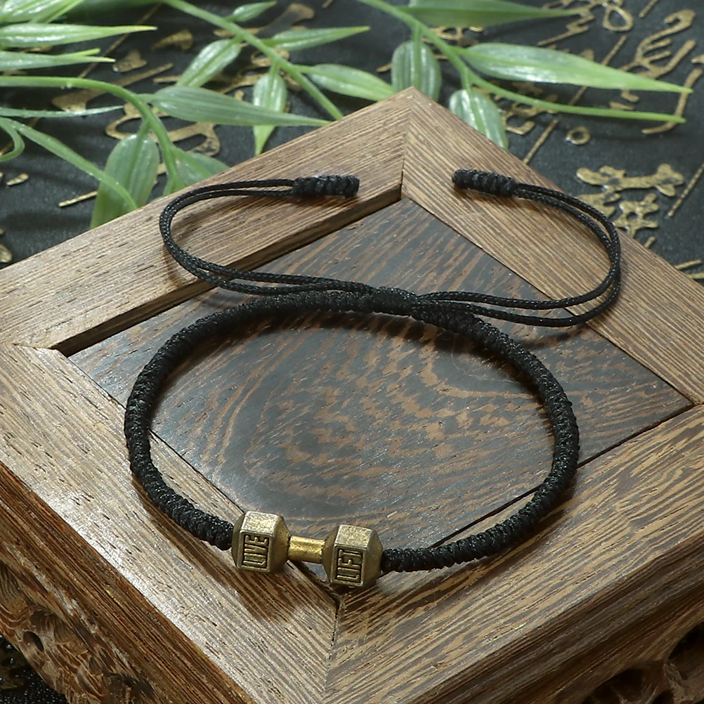 Charm Men Dumbbell Strand Bracelets Handmade Braid Knot Adjustable  Bracelets Women Barbell Fitness Energy Jewelry Couple Gifts - view 4